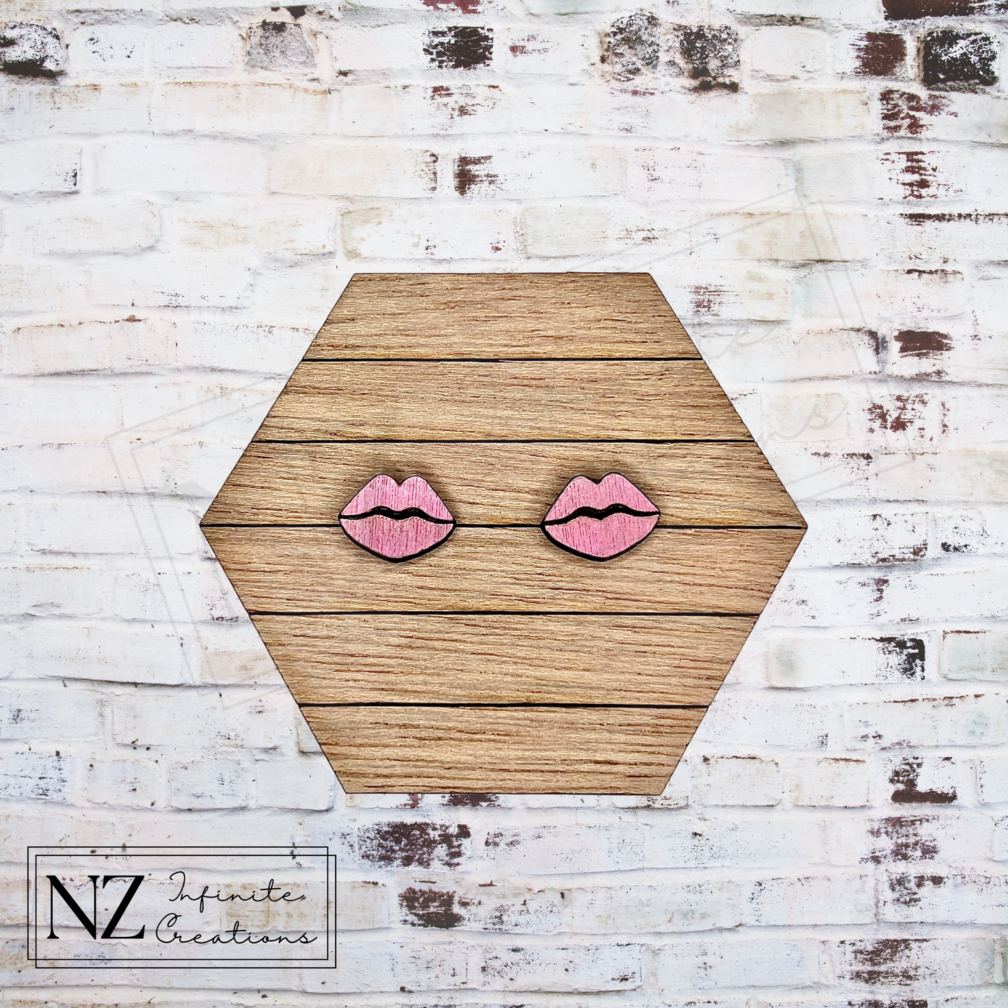 Kissable Lips Valentine's Day Wood Earring Studs featuring a playful lips design. Made from lightweight wood, these fun earrings add a bold, romantic touch to your Valentine's Day look or make a cute gift for someone special.
