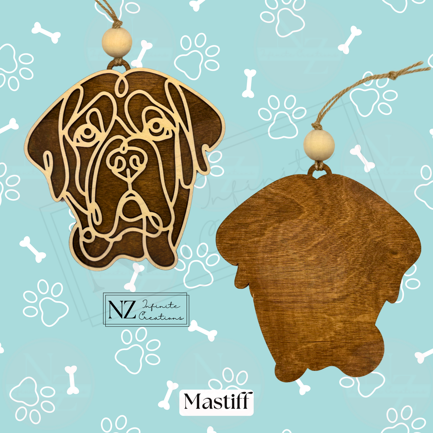 Mastiff Dog Line Art Christmas Ornament