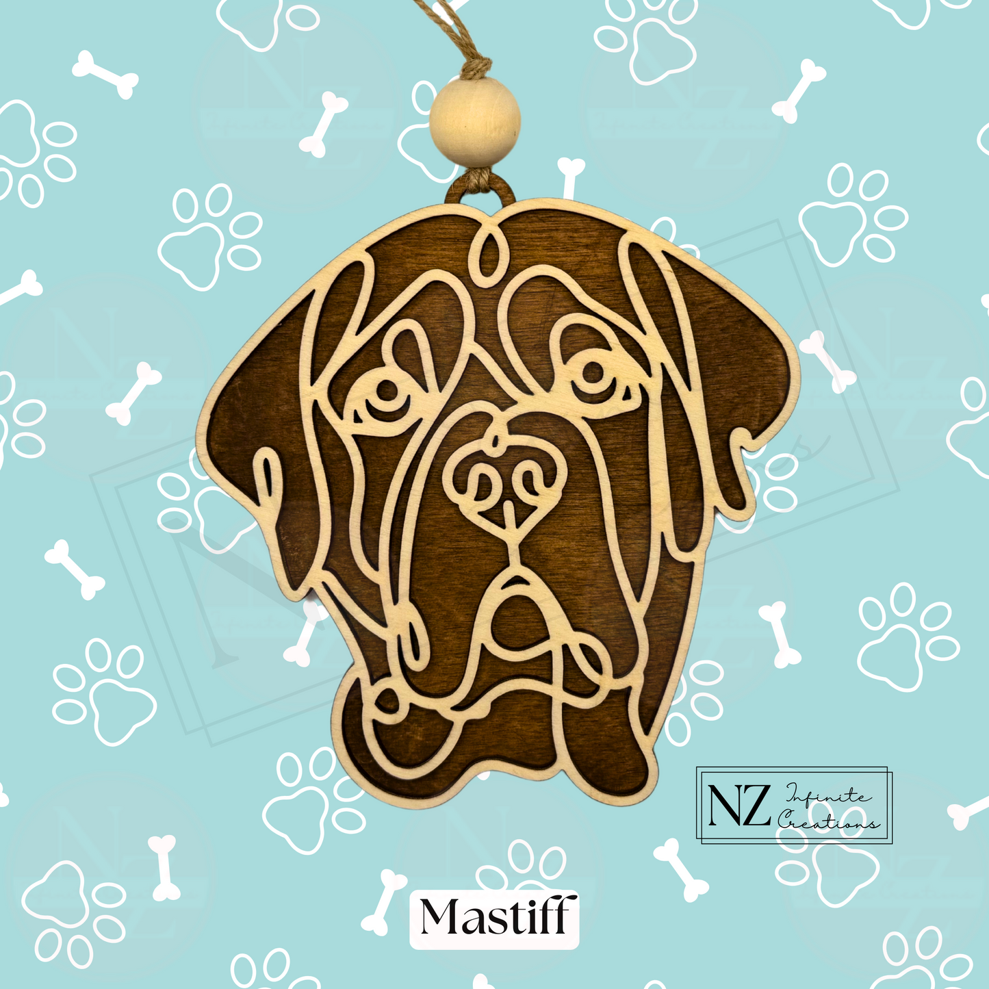 Mastiff Dog Line Art Christmas Ornament