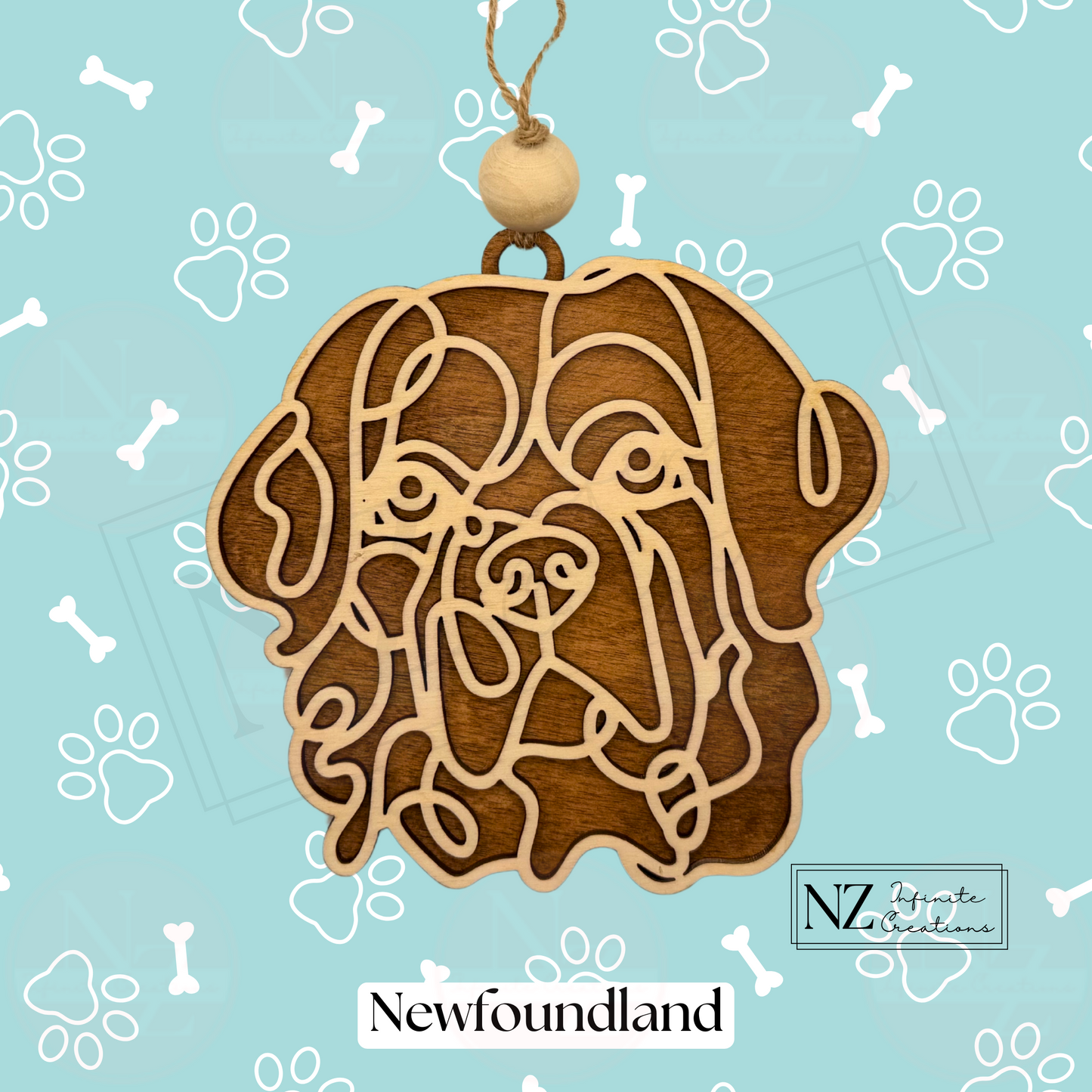 Newfoundland Dog Line Art Christmas Ornament