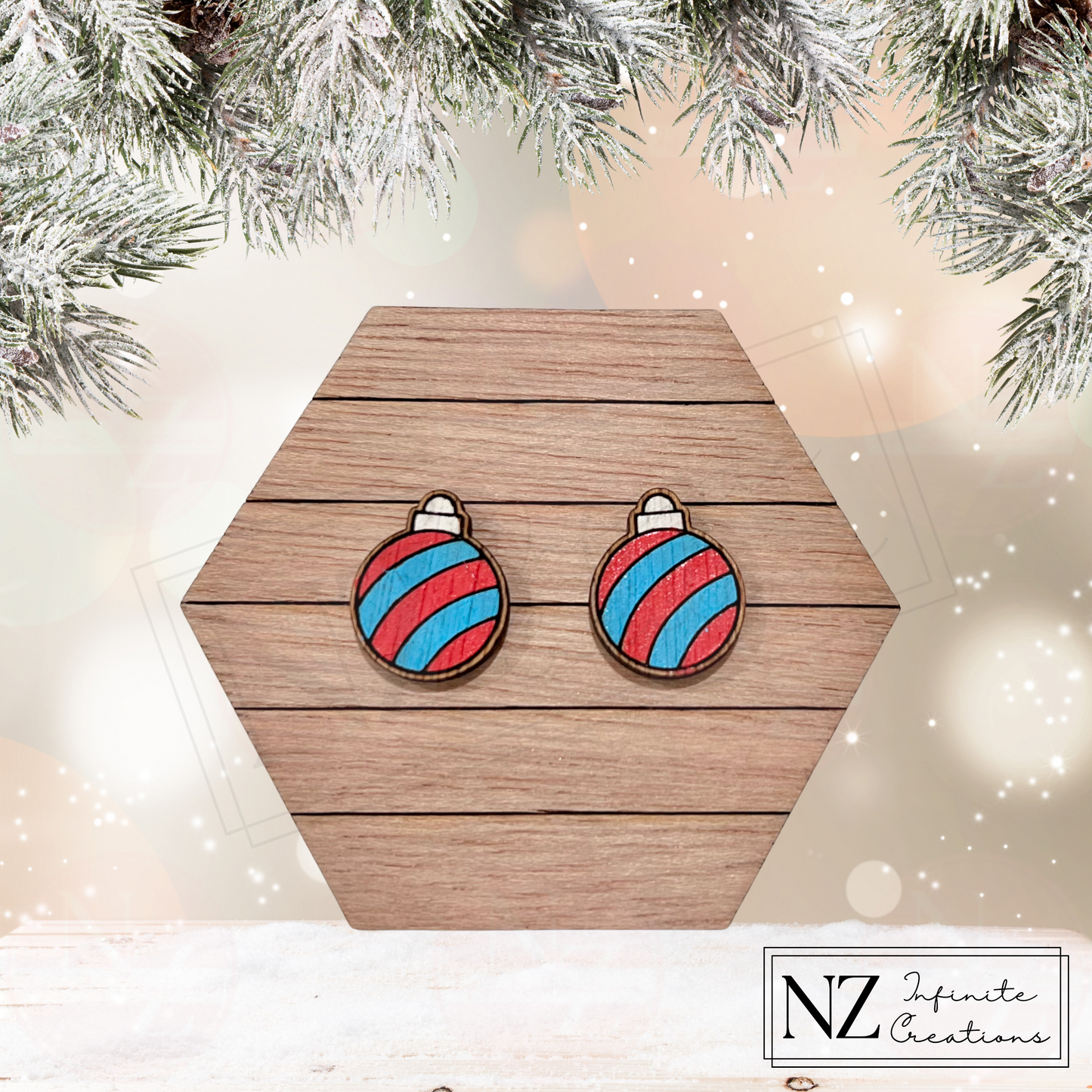 Festive Ornament Elegance - Wood Stud Earrings