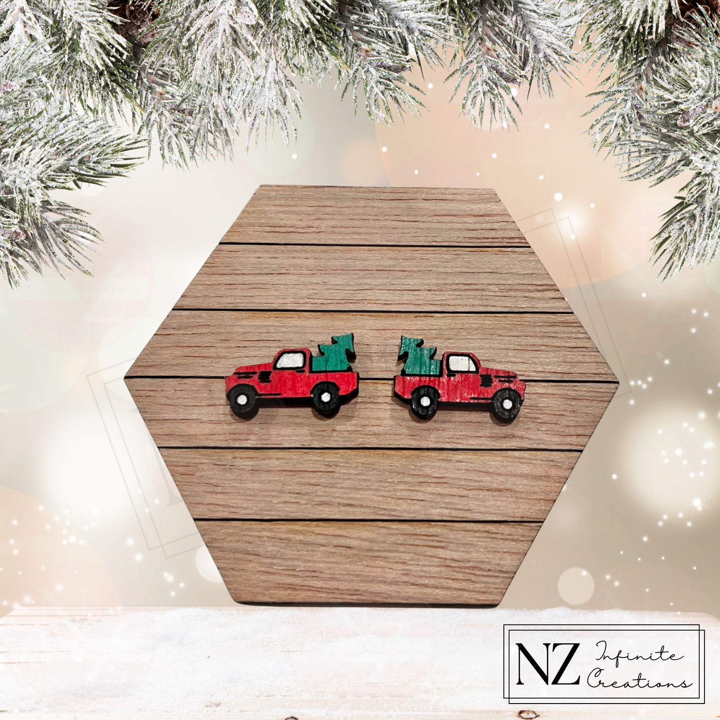 Cheerful Pickup Truck - Wood Stud Earrings