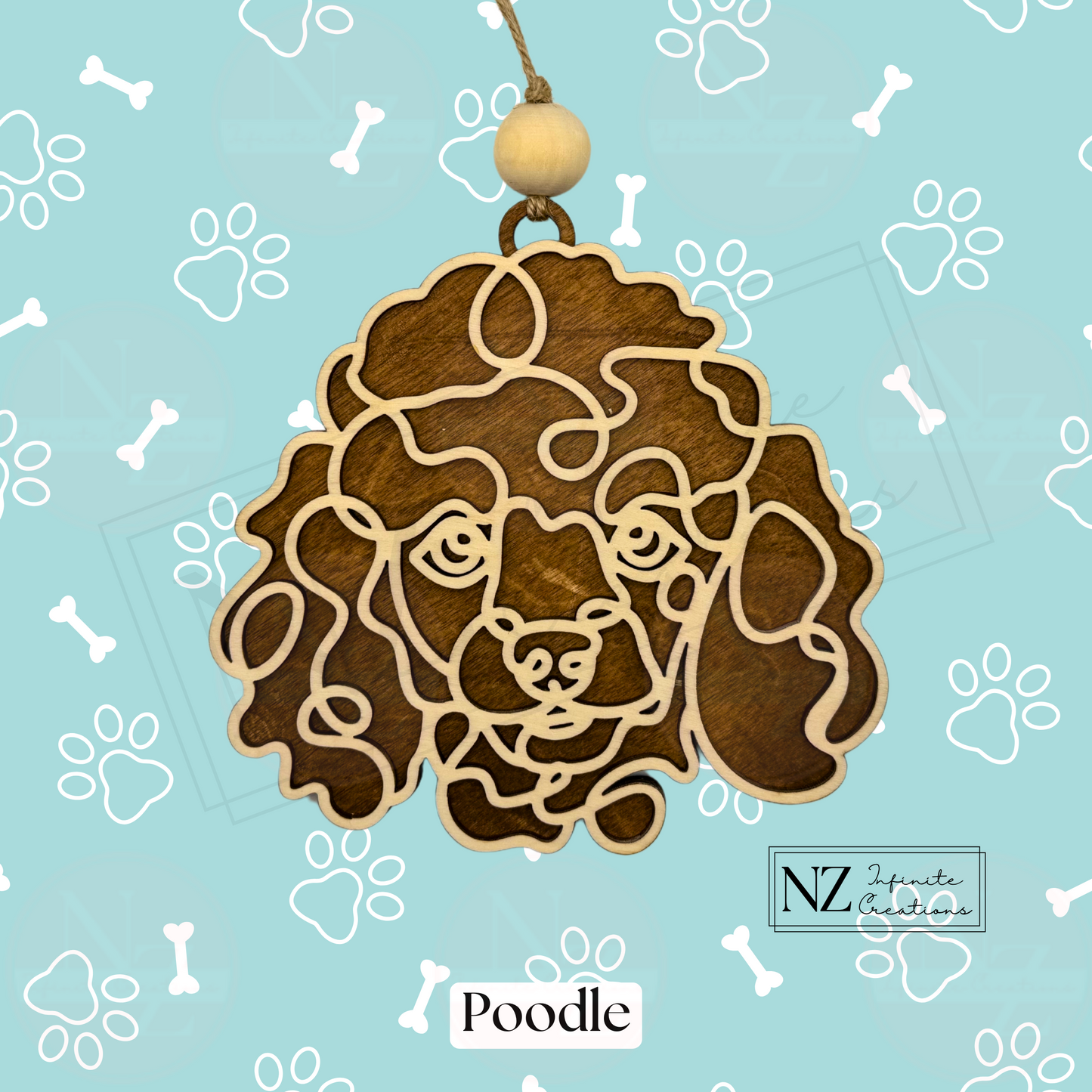 Poodle Dog Line Art Christmas Ornament