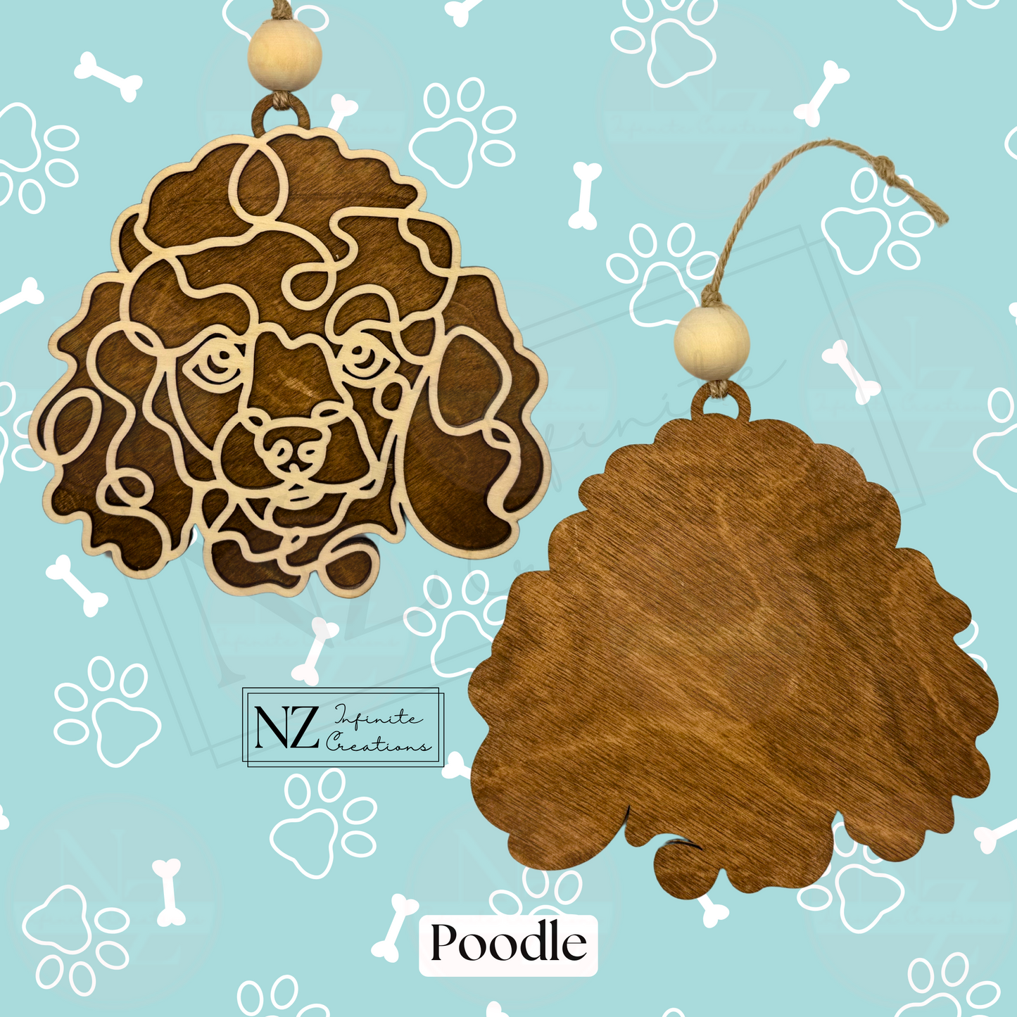Poodle Dog Line Art Christmas Ornament