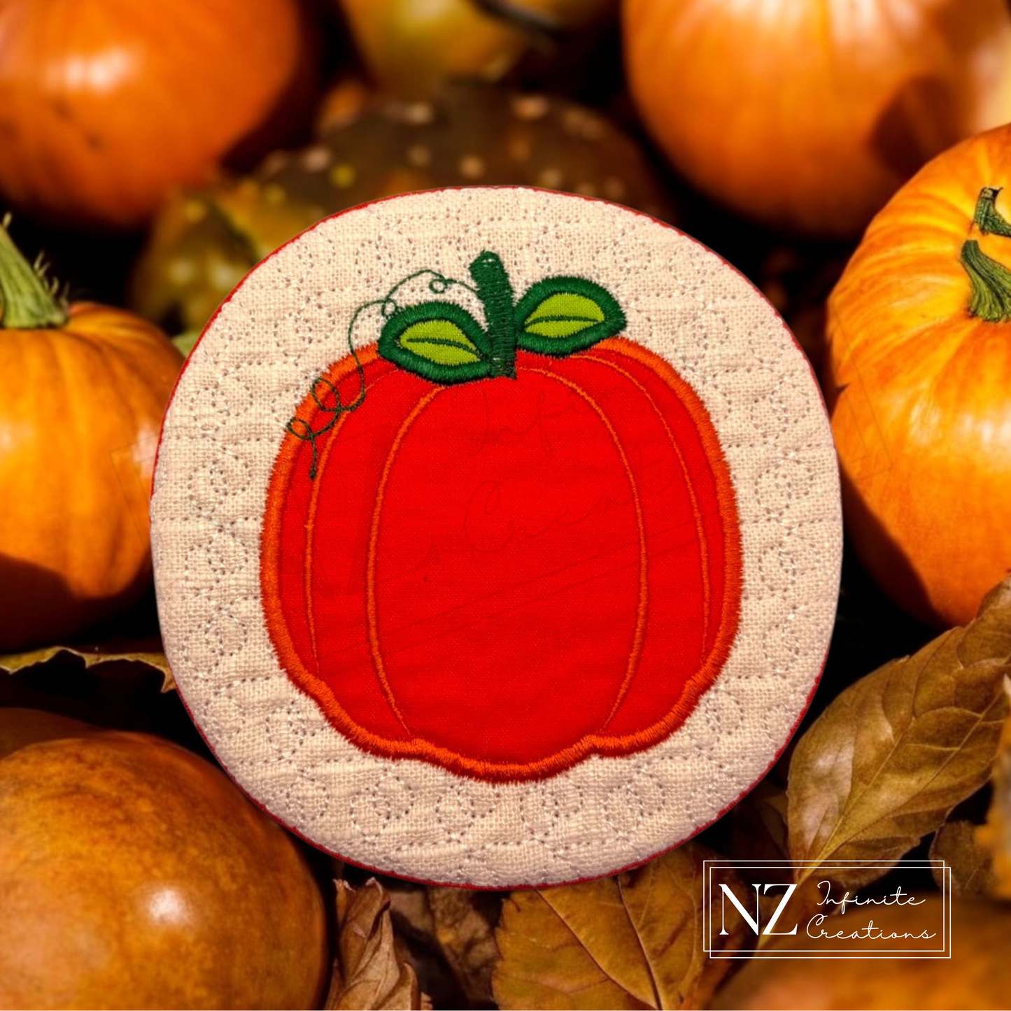 Pumpkin Mug Rug - Handmade Fabric Coaster - Fall Decor