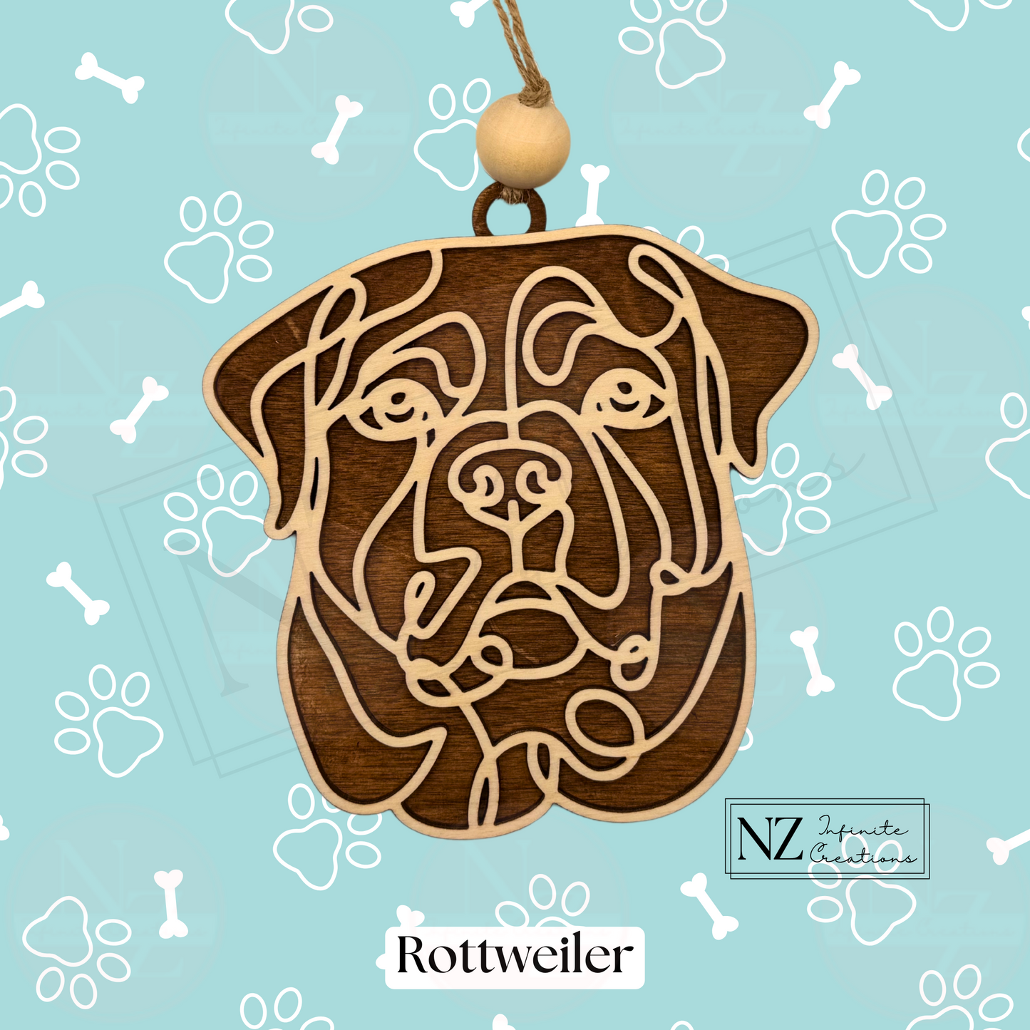 Rottweiler Dog Line Art Christmas Ornament