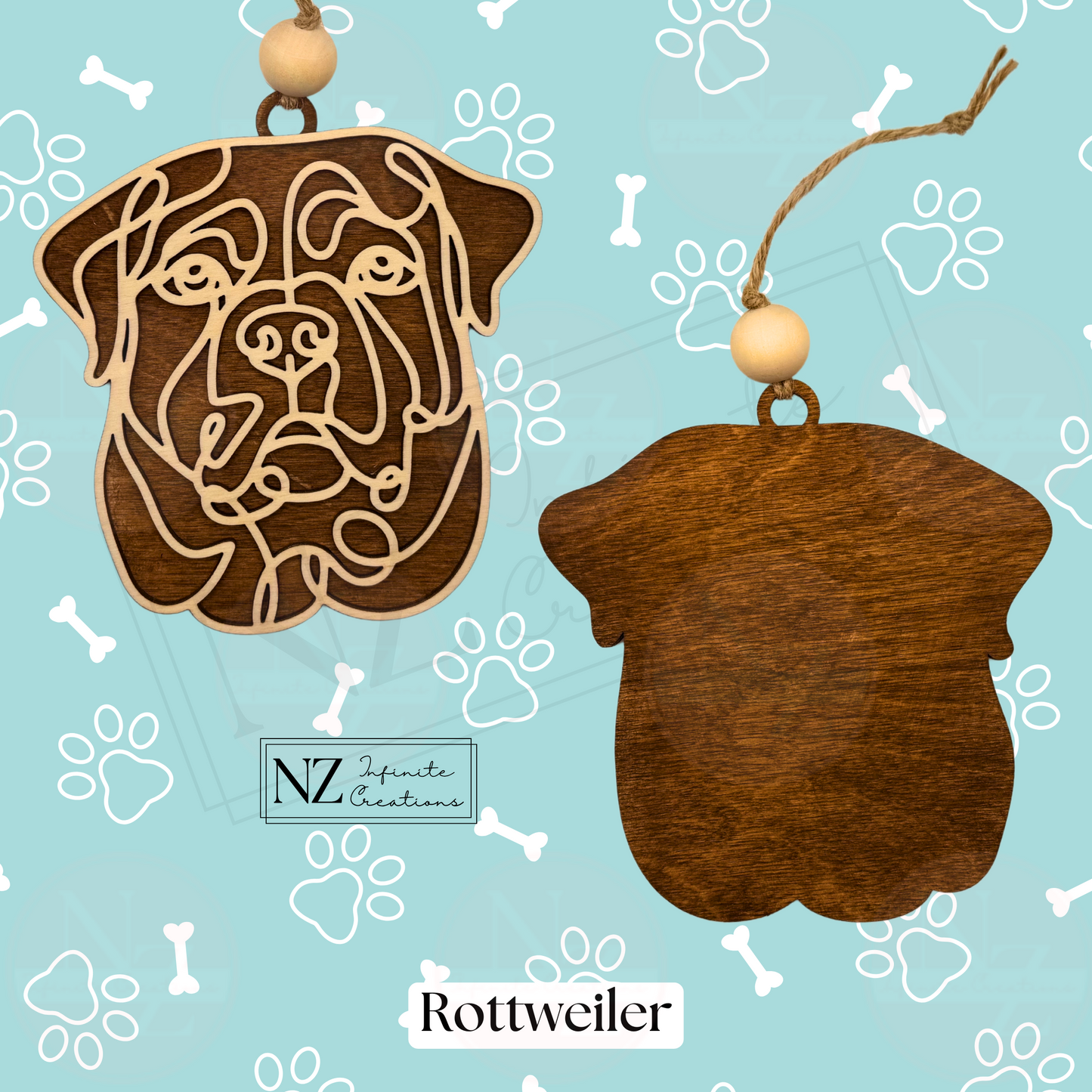 Rottweiler Dog Line Art Christmas Ornament