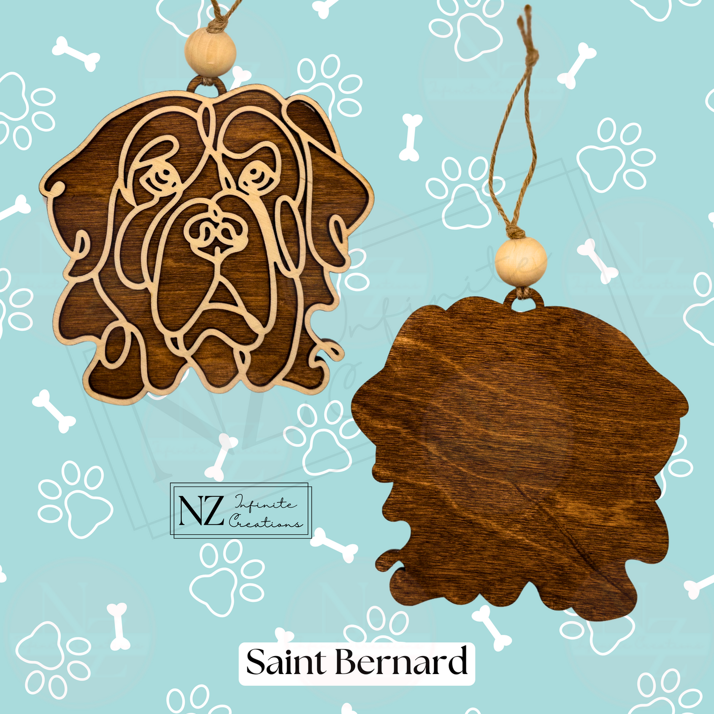 Saint Bernard Dog Line Art Christmas Ornament