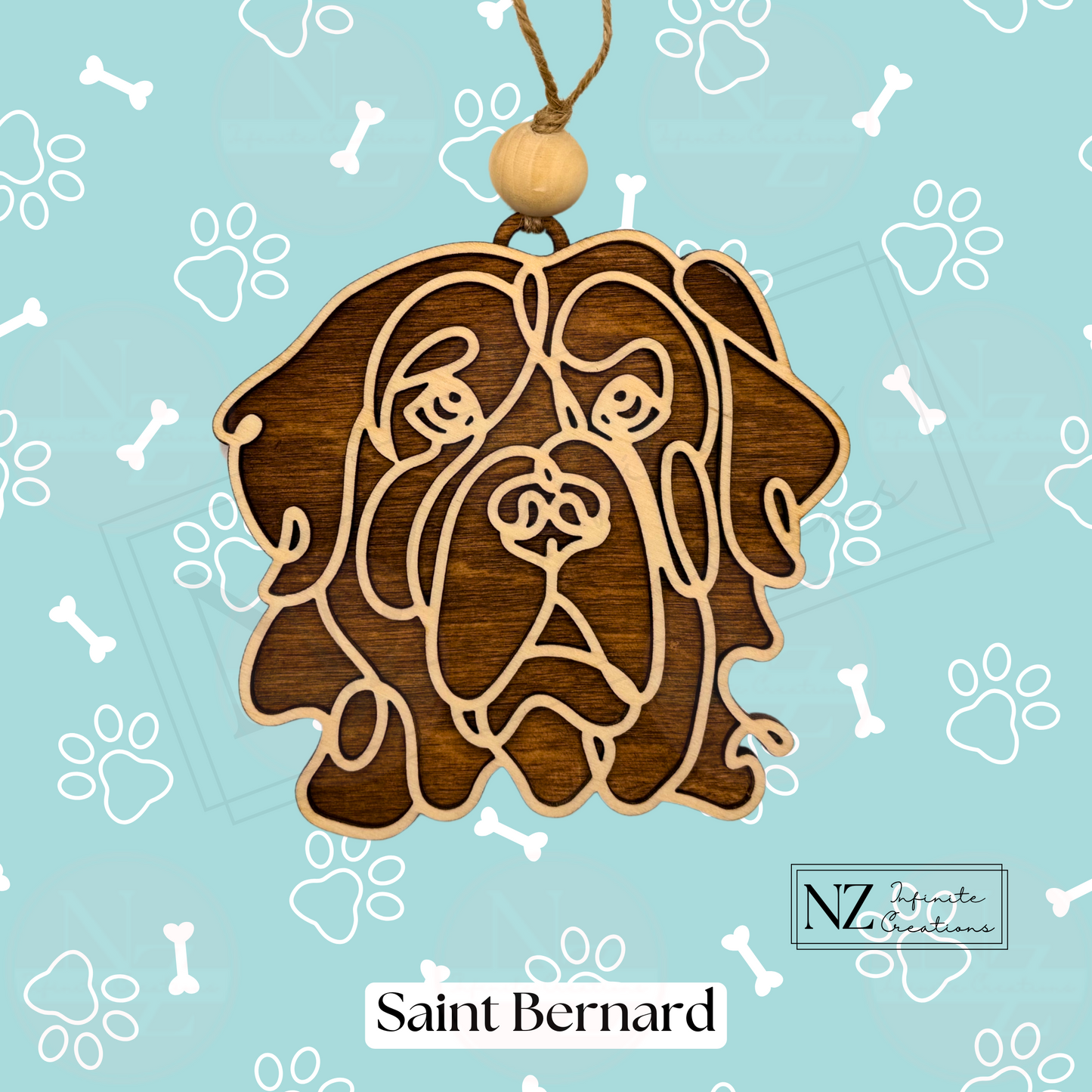 Saint Bernard Dog Line Art Christmas Ornament