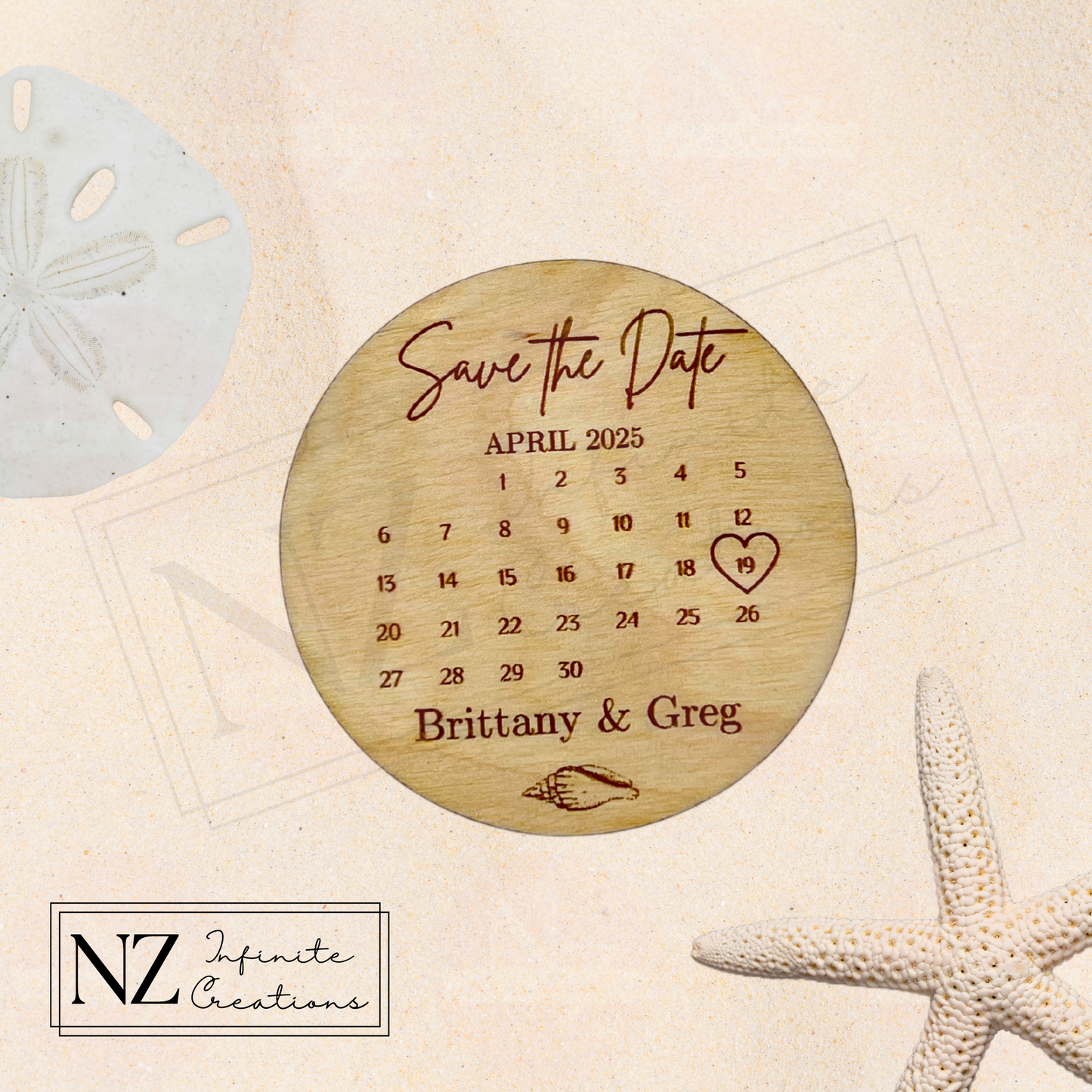 Save the Date - Month Magnet with Sea Shell