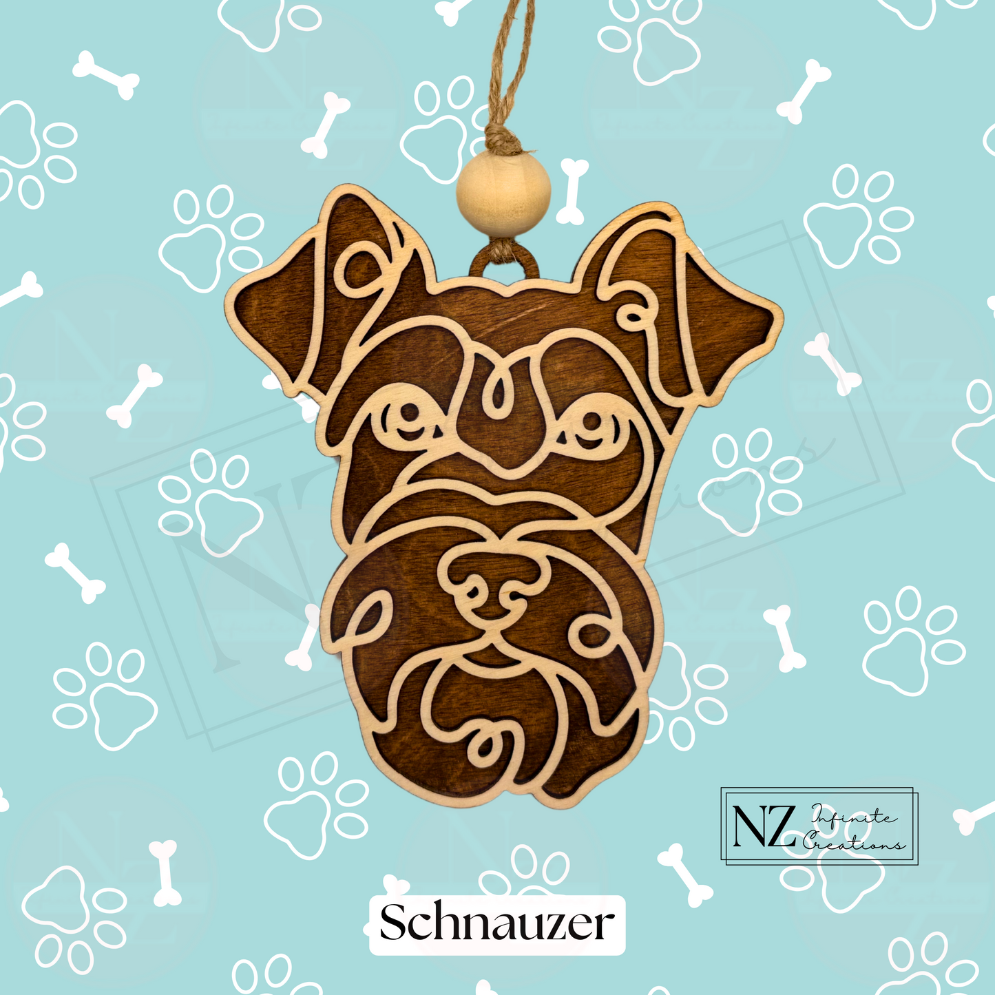 Schnauzer Dog Line Art Christmas Ornament