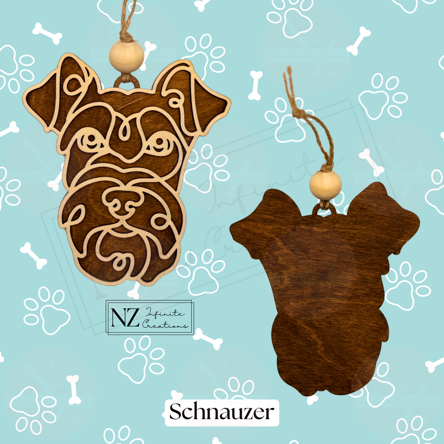 Schnauzer Dog Line Art Christmas Ornament