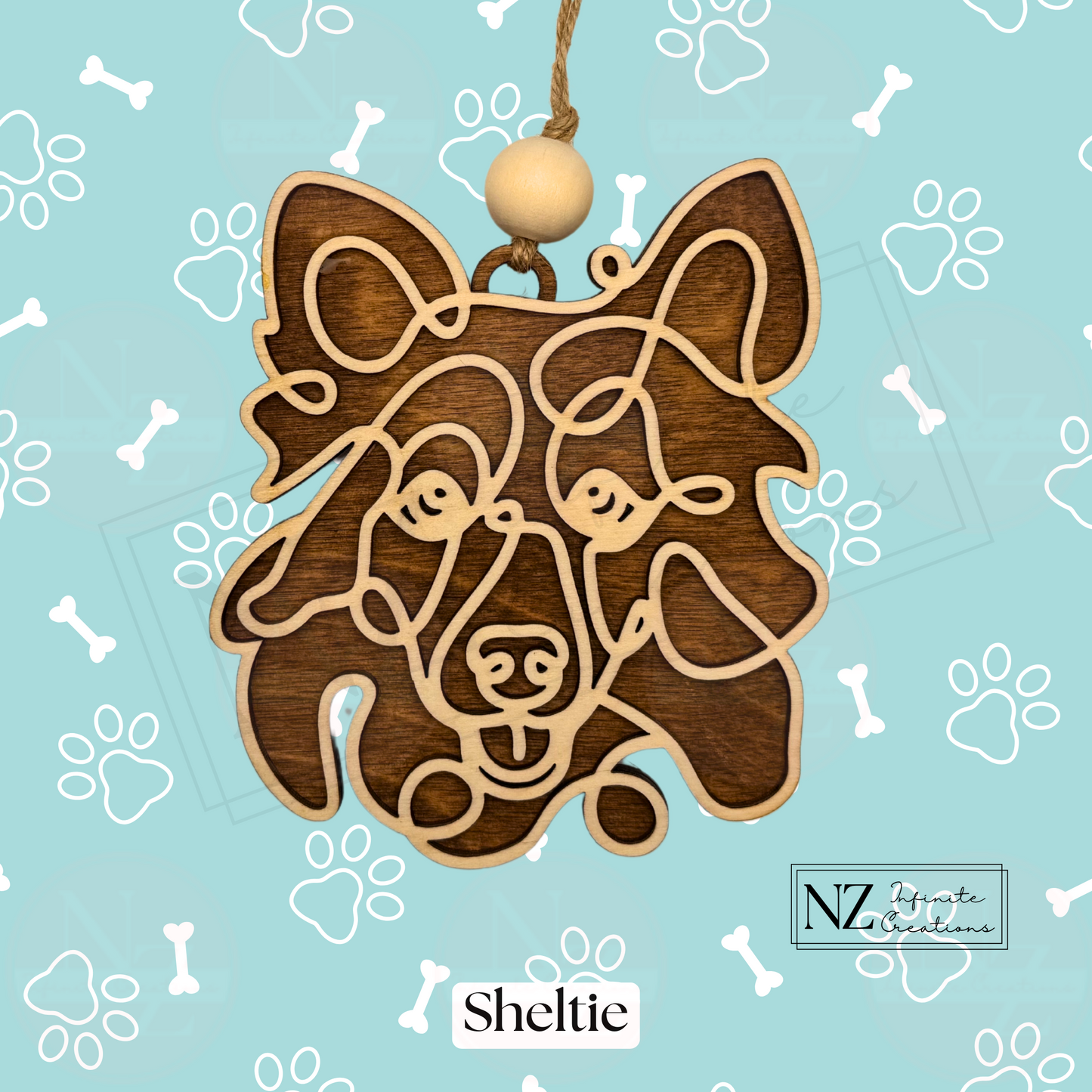 Sheltie Dog Line Art Christmas Ornament