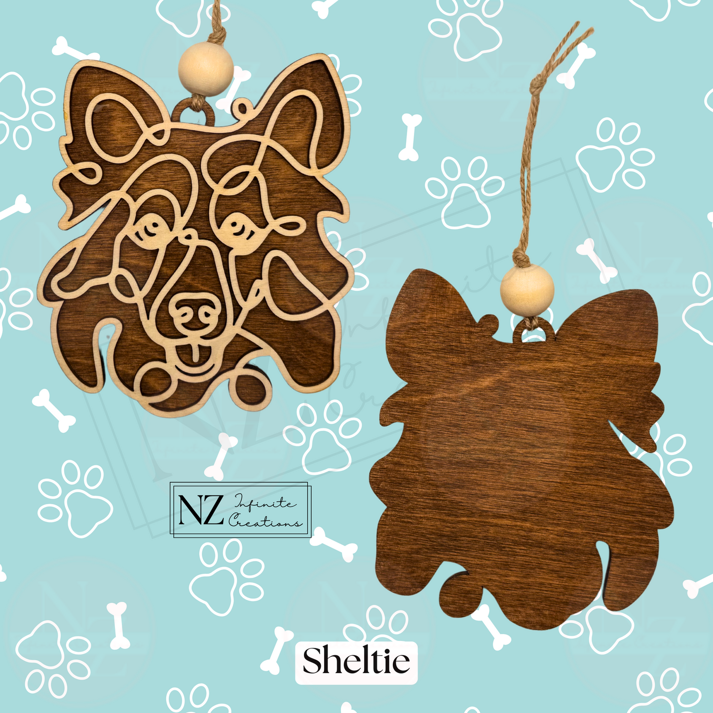 Sheltie Dog Line Art Christmas Ornament