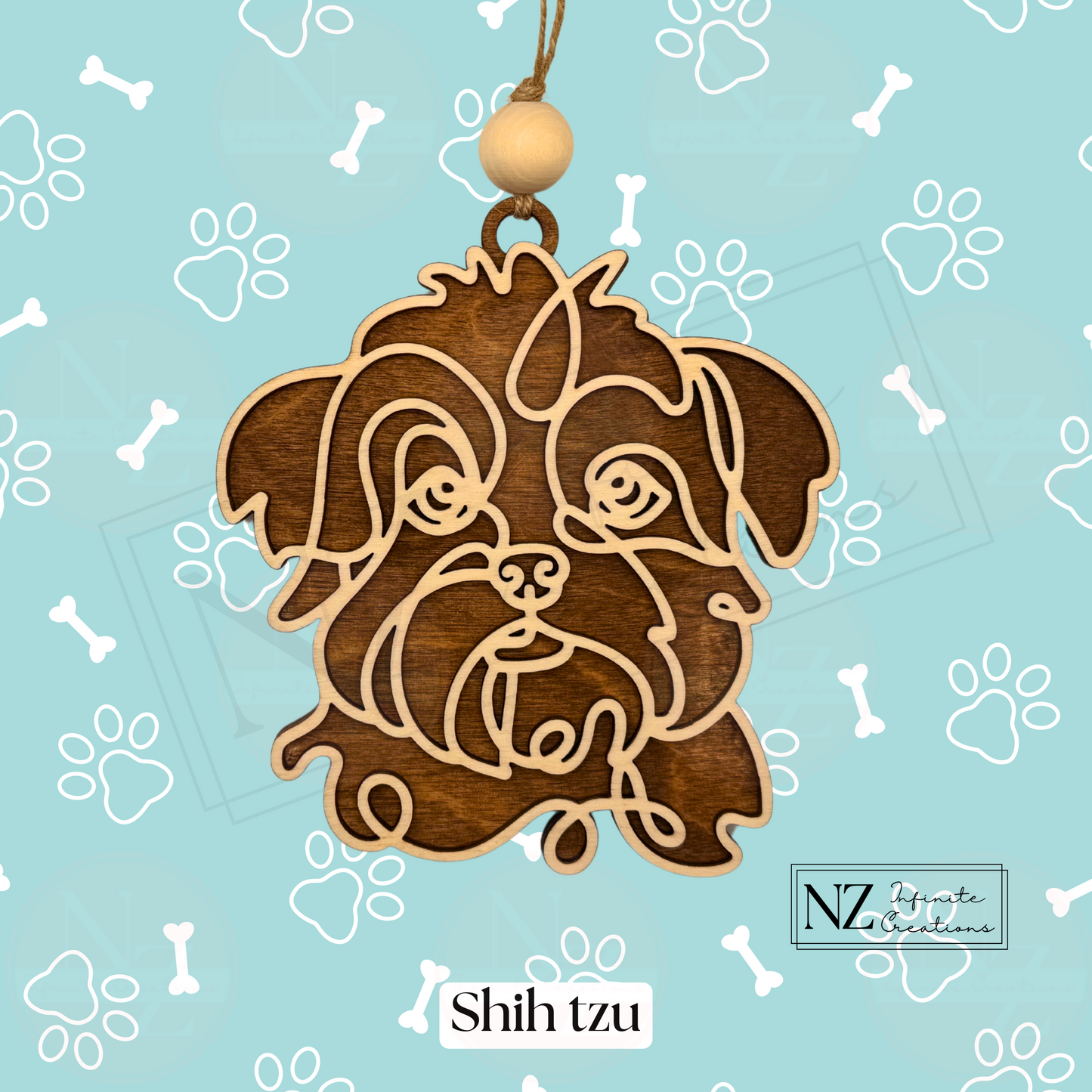 Shih Tzu Dog Line Art Christmas Ornament