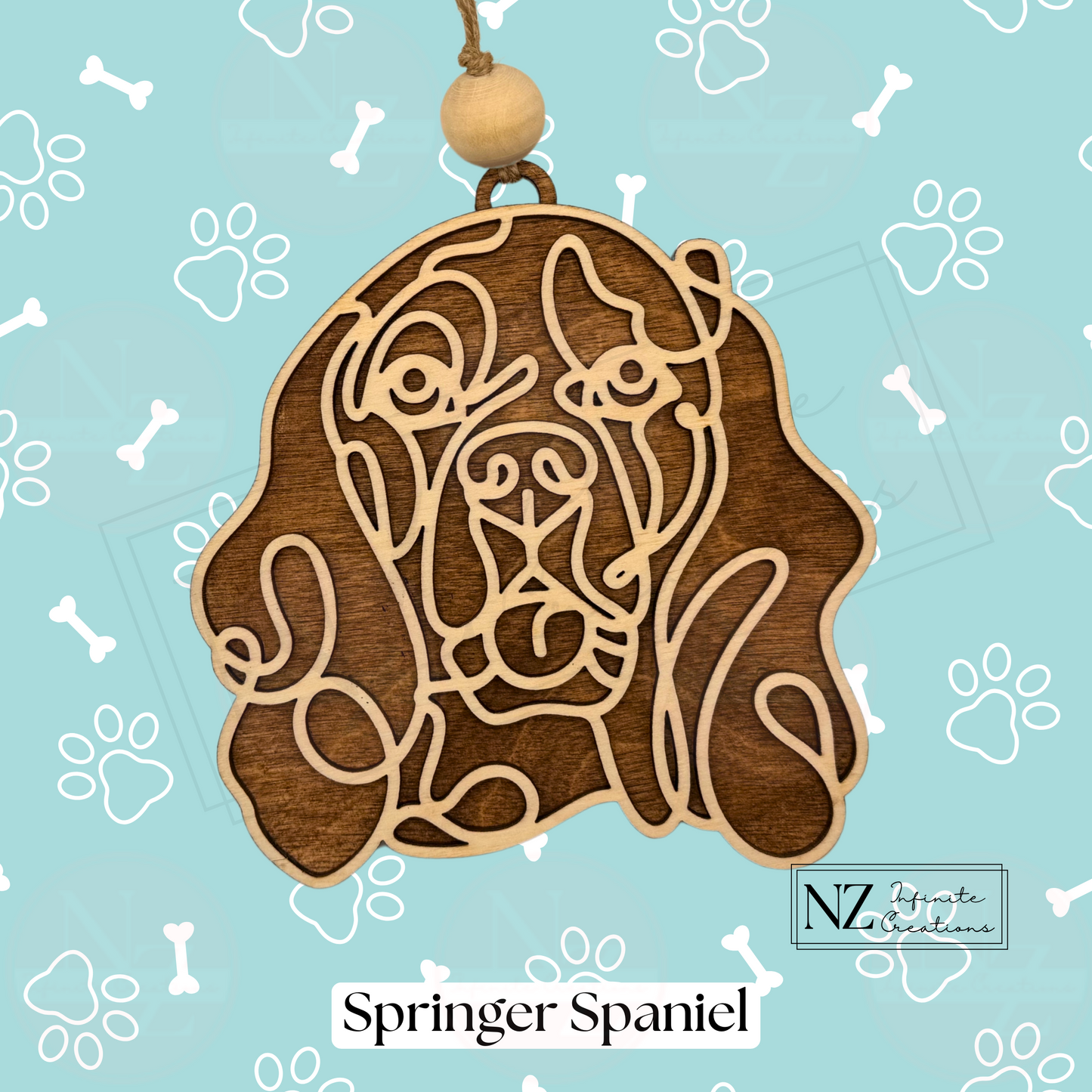 Springer Spaniel Dog Line Art Christmas Ornament