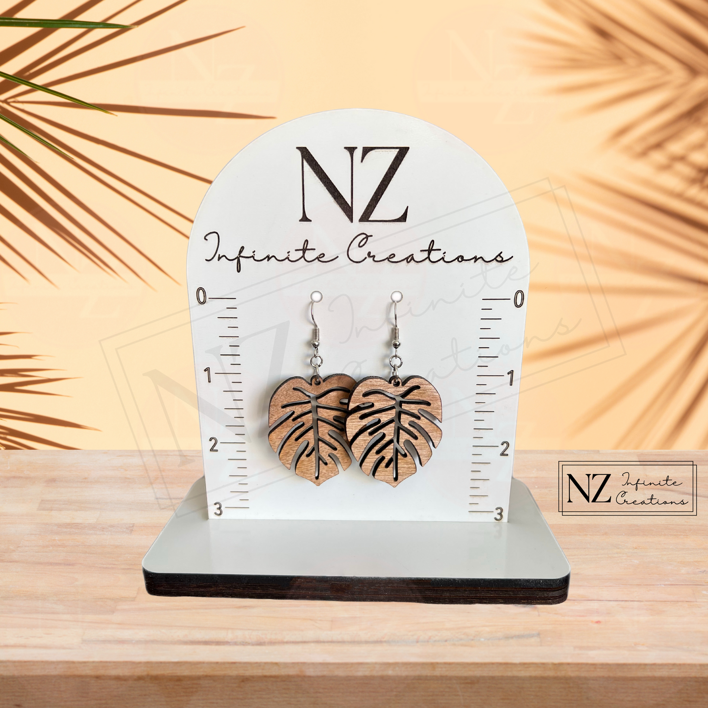 Natural Monstera Leaf Wood Dangle Earrings