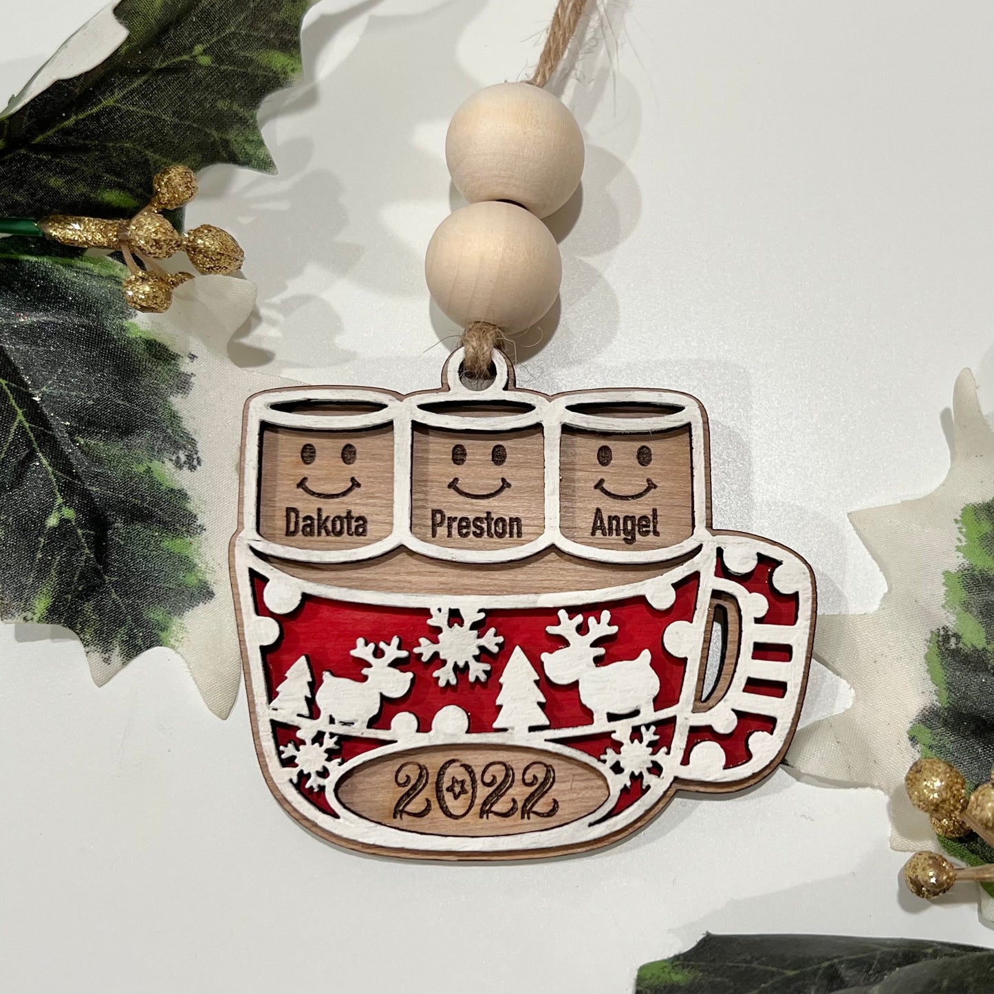 Personalized Hot Chocolate Marshmallow Family Ornament - Customizable for up to 12 Family Members