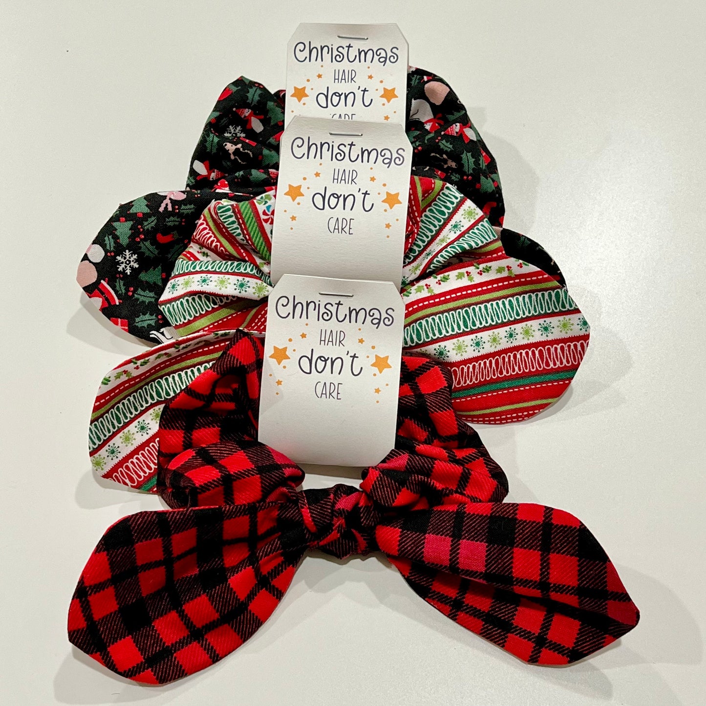 Holiday Christmas Bow Scrunchies - Festive Hair Accessories (Sold Individually)