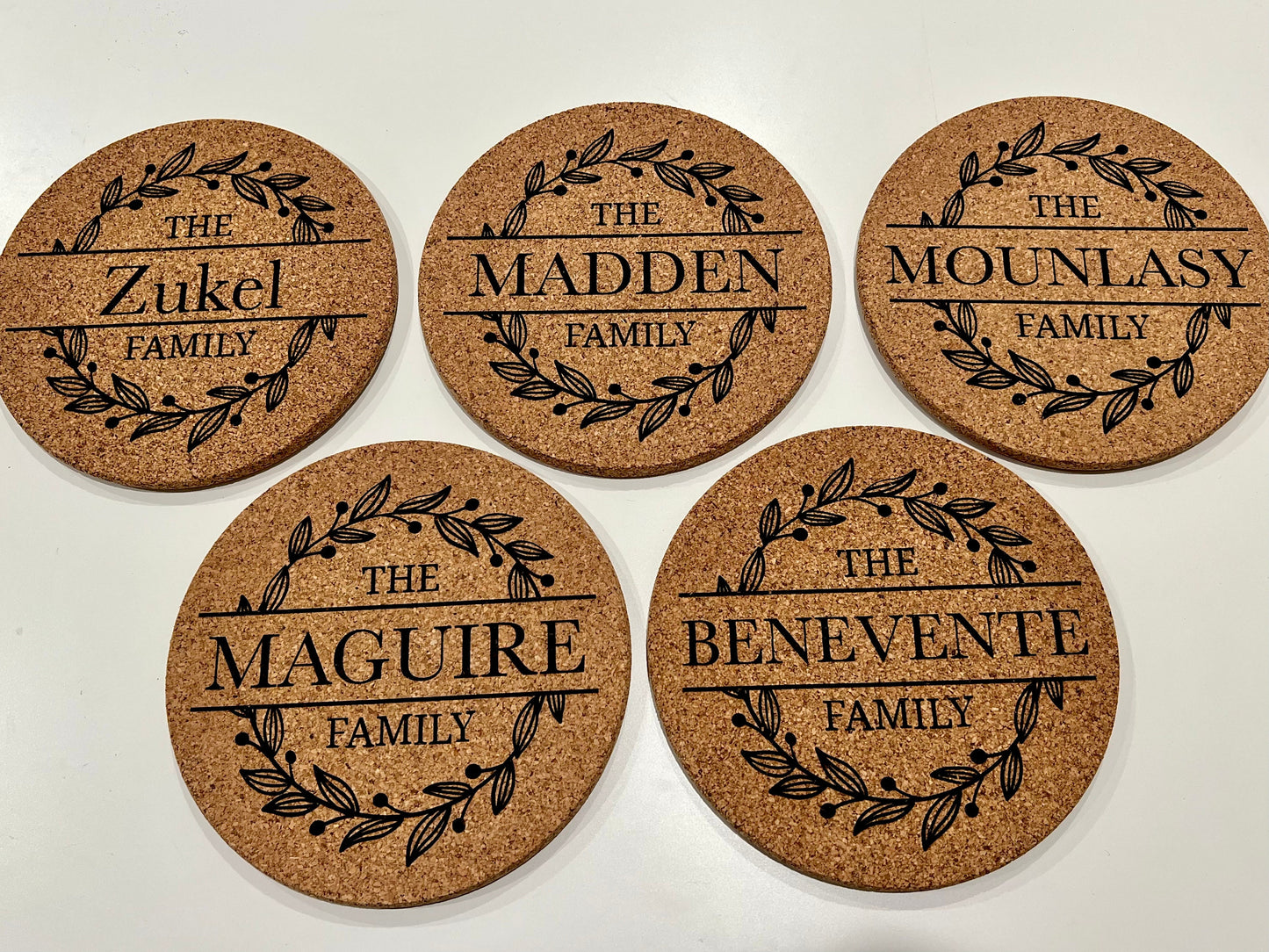 Monogram with Leaves Wreath - Cork Trivet