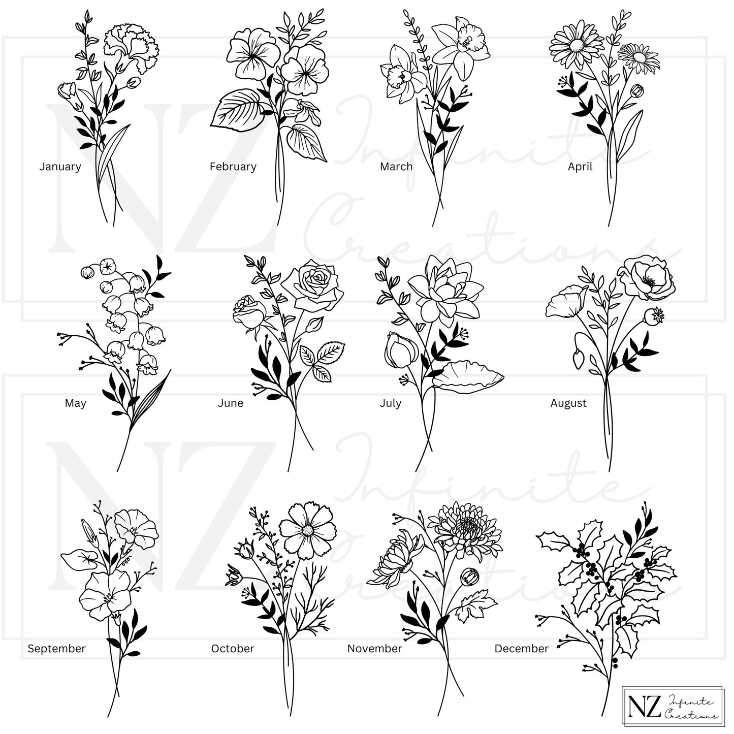 Birth Flower - Wooden Engraved Notebook