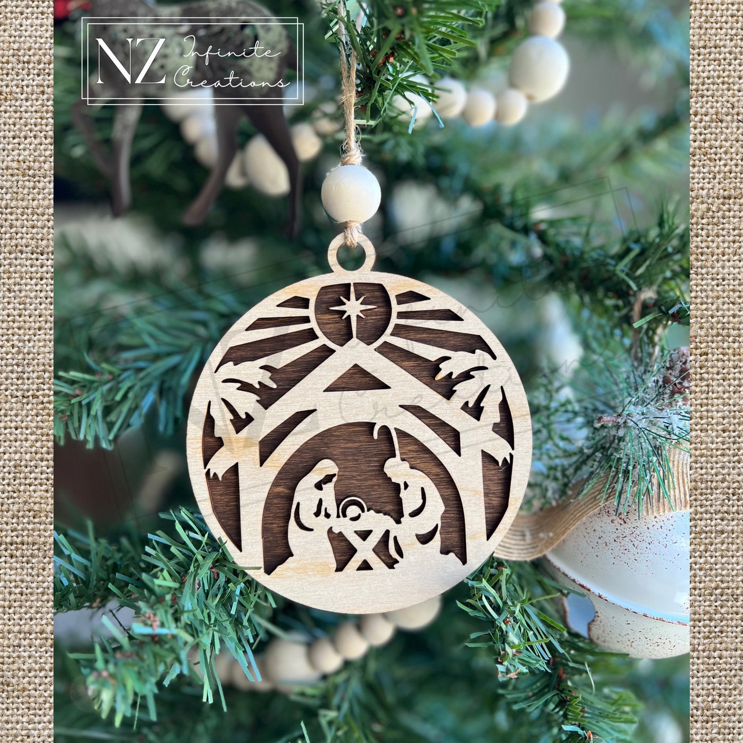 O Holy Night Nativity - Dual Layer Wooden Ornament