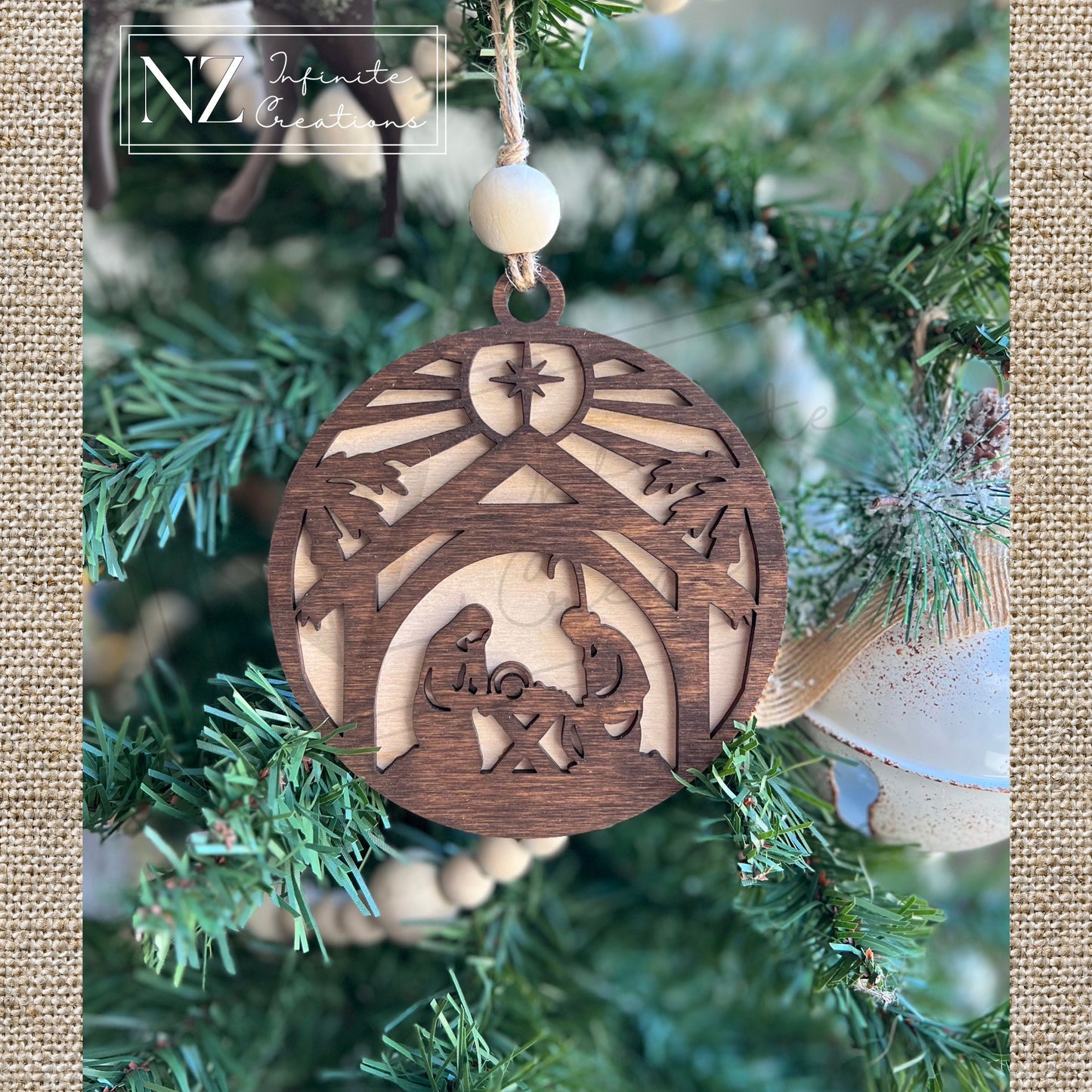 O Holy Night Nativity - Dual Layer Wooden Ornament