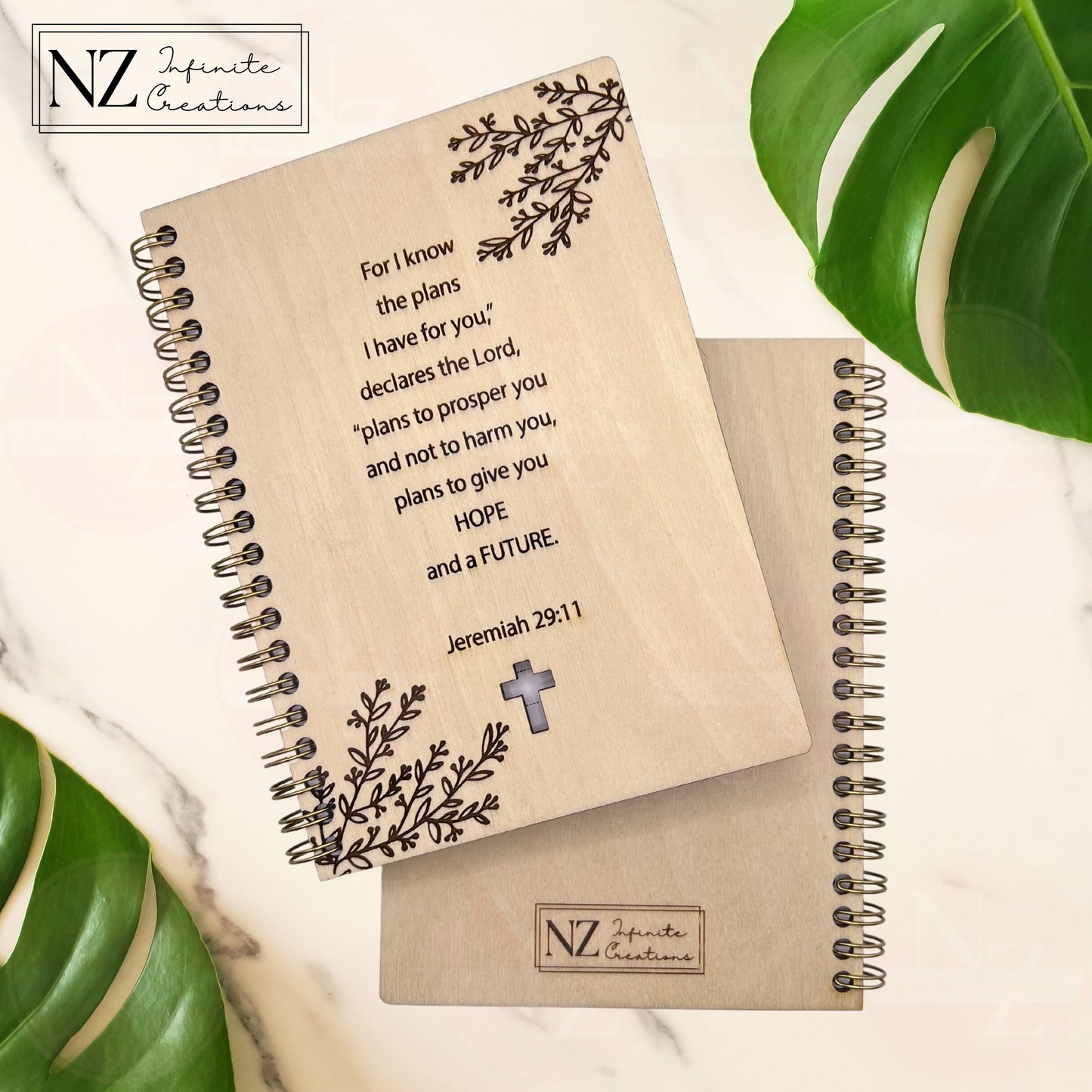 Hopeful Journey - Jeremiah 29:11 - Scripture Engraved 5x7 Wooden Spiral Notebook