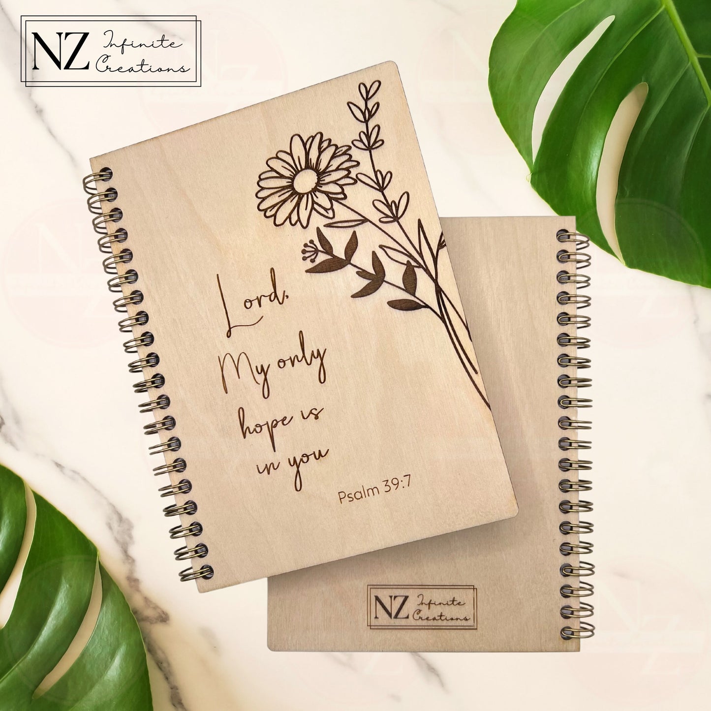 Reflective Moments - Psalm 39:7 - Scripture Engraved Wooden Spiral Notebook, 5"x7"