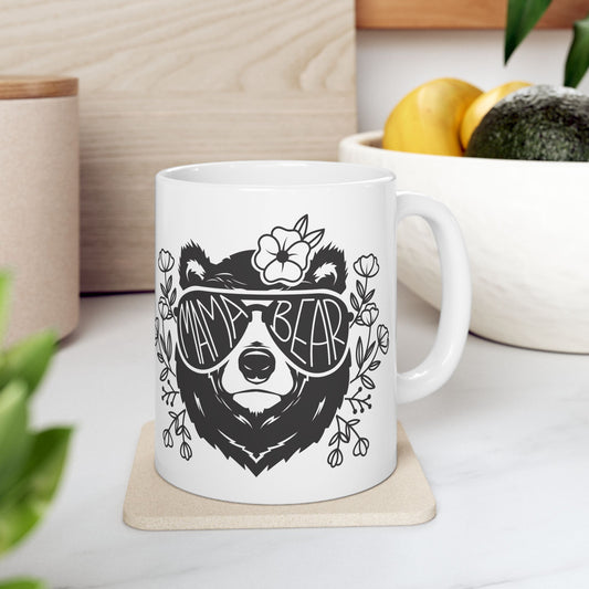 Mama Bear with Sunglasses 11 oz Mug - Perfect Gift for Moms - Chic and Fun Design