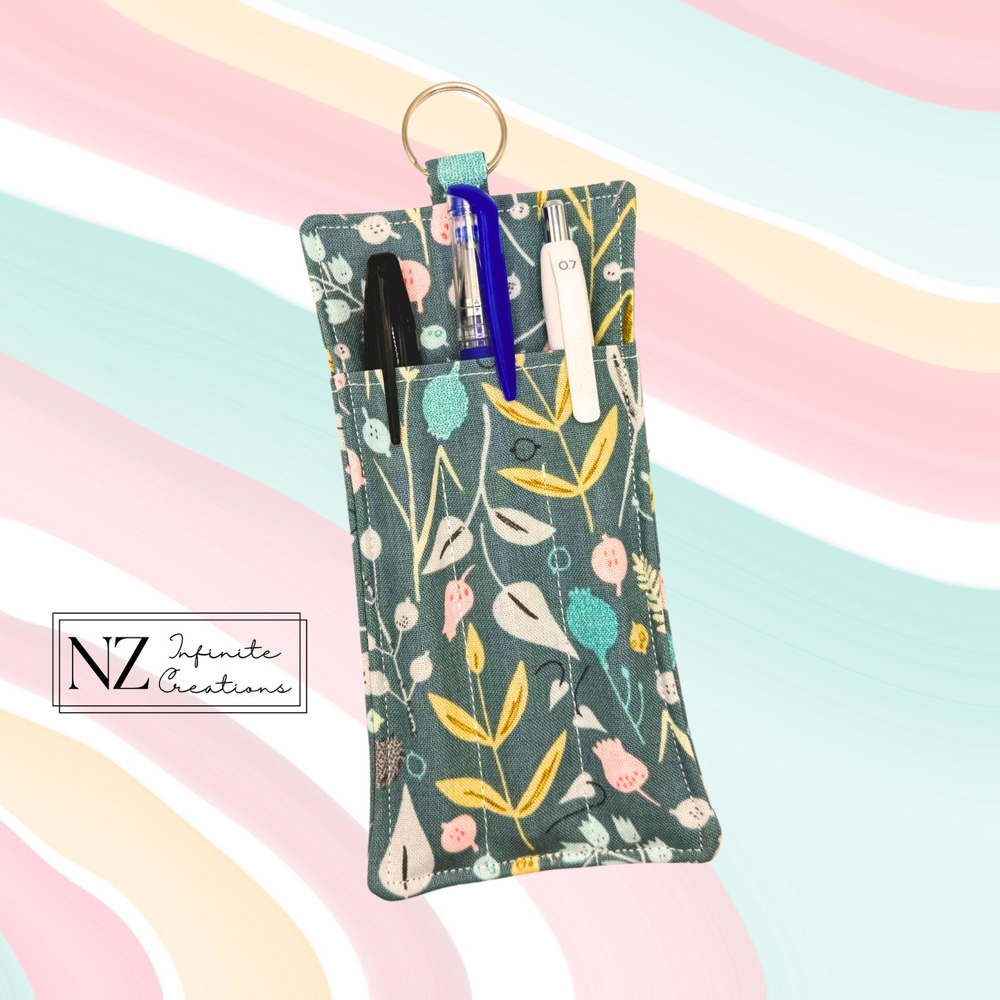 Lanyard Pen & Eyeglass Holder – Whimsical Wildflower Fabric | Handmade Cotton | Front Pen & Back Glasses Pocket | Teacher Gift