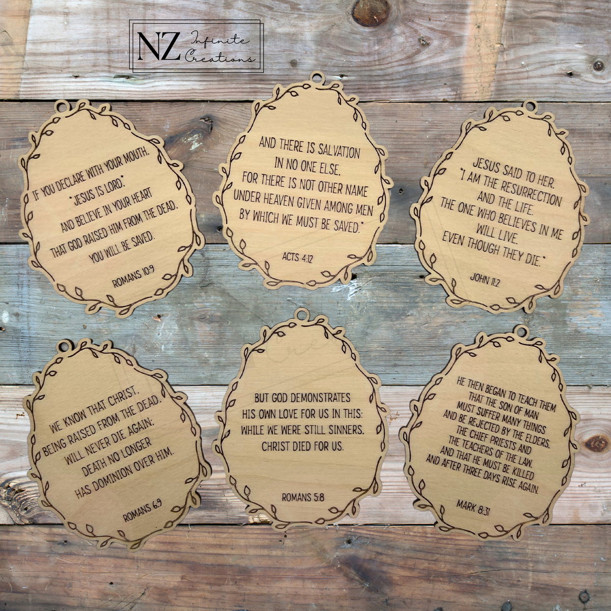 Easter Scripture Wood Tags & Ornaments - Set of 12 with Bible Verses f ...