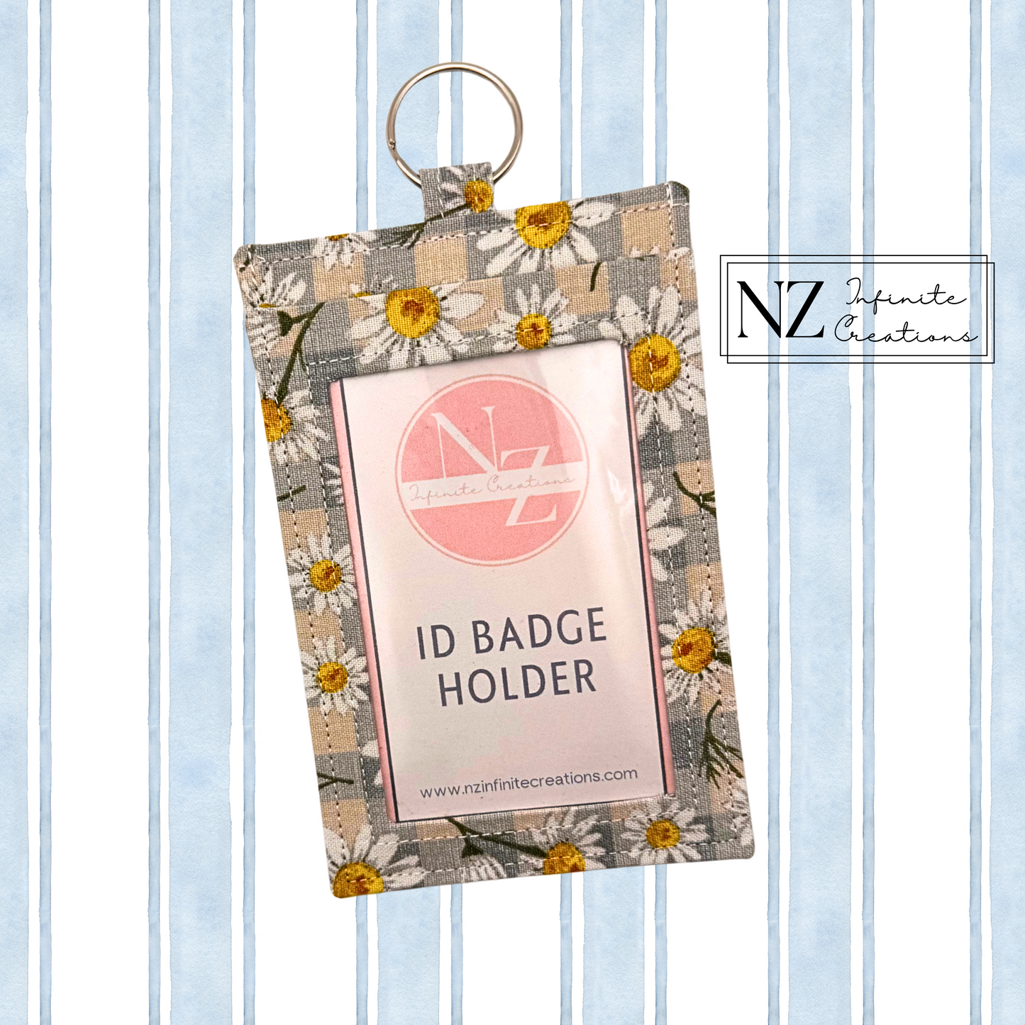 Handmade Fabric ID Badge Holder with Clear Window, Back Pocket & Keyring | Nurse, Teacher, Office Lanyard Card Wallet