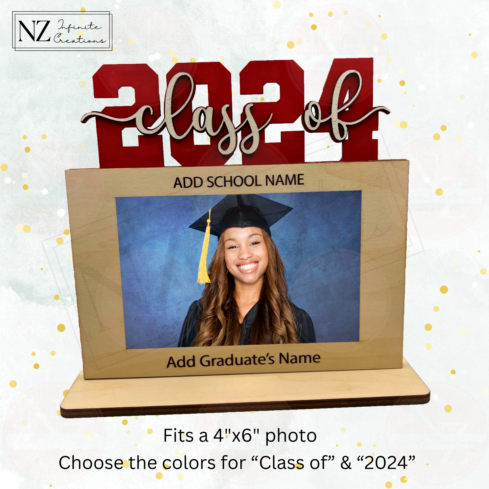 Class of [year] Graduation Frame for a 4x6 horizontal photo. Sleek design with 'Class of [year]' displayed, perfect for celebrating graduation memories. Ideal keepsake or gift for graduates to honor their achievements and special moments.