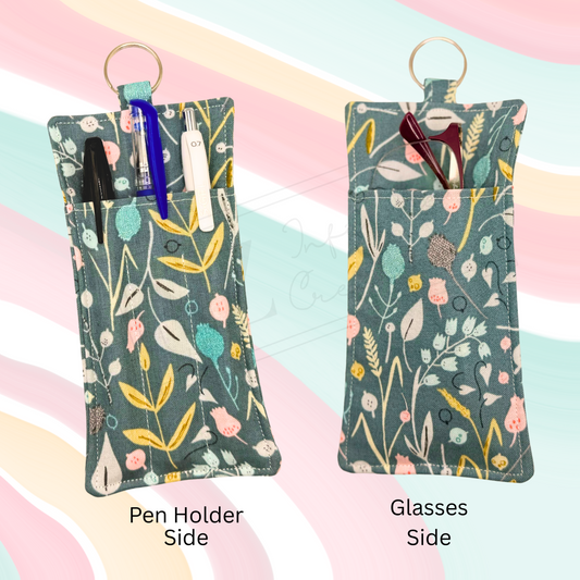 Lanyard Pen & Eyeglass Holder – Whimsical Wildflower Fabric | Handmade Cotton | Front Pen & Back Glasses Pocket | Teacher Gift
