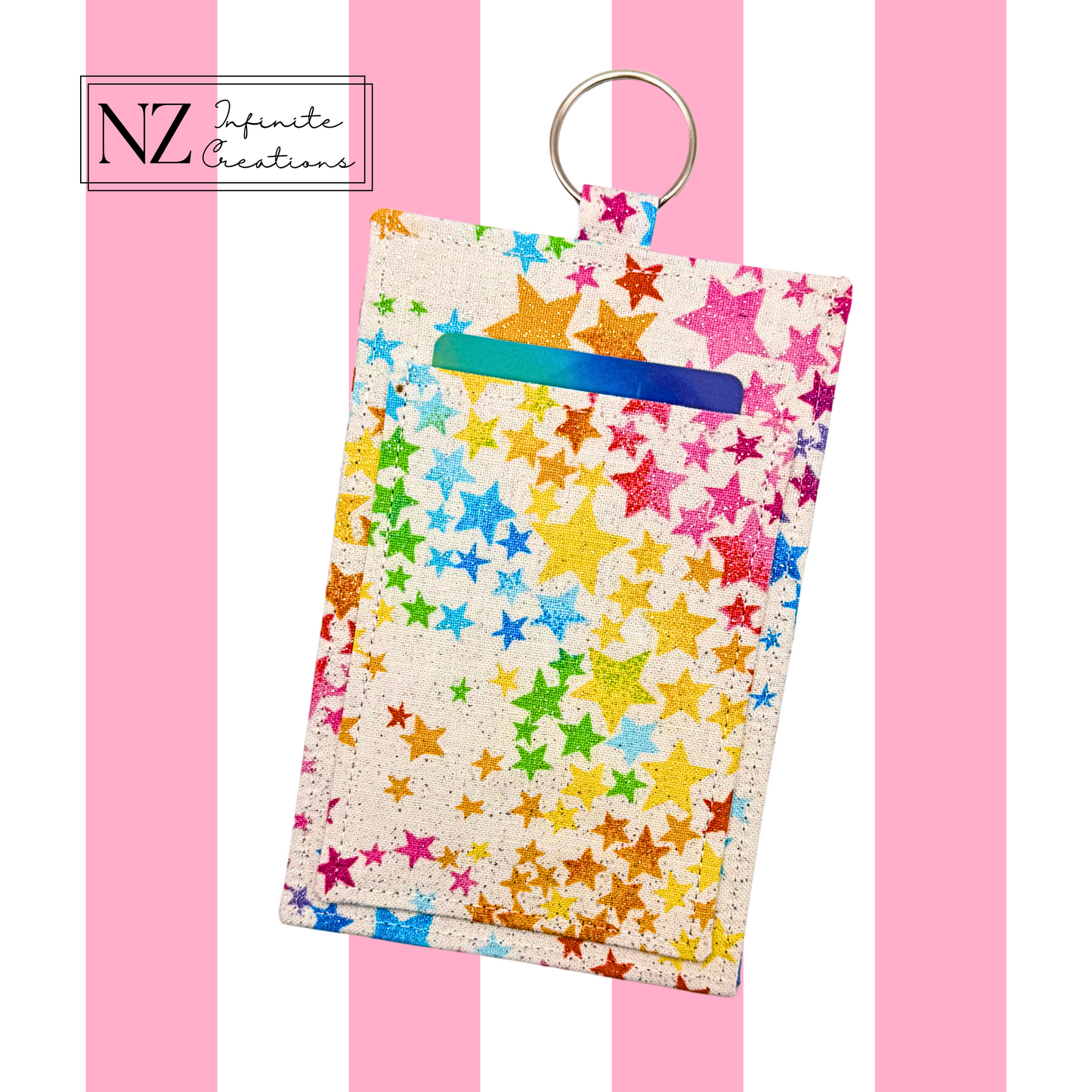 Handmade Fabric ID Badge Holder with Clear Window, Back Pocket & Keyring | Nurse, Teacher, Office Lanyard Card Wallet