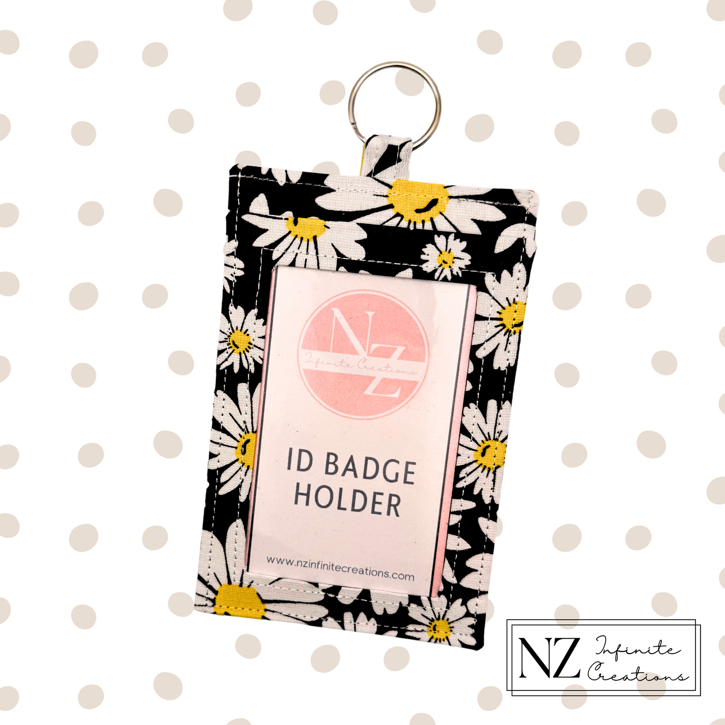 Handmade Fabric ID Badge Holder with Clear Window, Back Pocket & Keyring | Nurse, Teacher, Office Lanyard Card Wallet