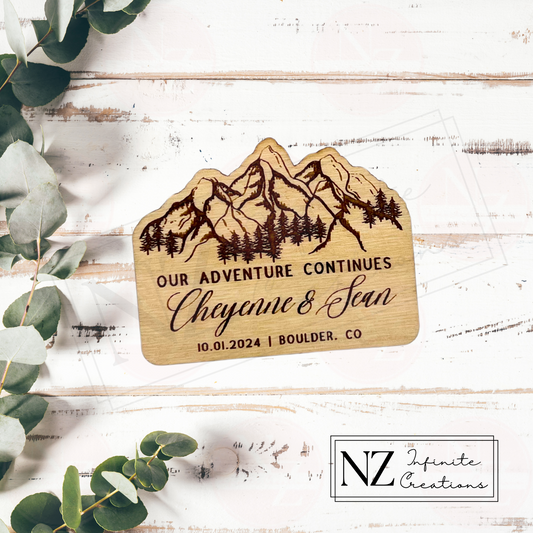 Mountain Themed Wedding Save the Date Magnets - Personalized Birch Wood Magnets