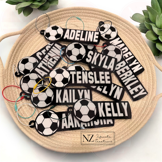 Personalized Layered Acrylic Soccer Bag Tag - Custom Name Tag for Soccer Players