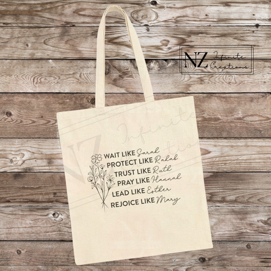 Women of the Bible Canvas Tote Bag - Christian Faith Tote, Inspirational Bible Names, Religious Gift for Women