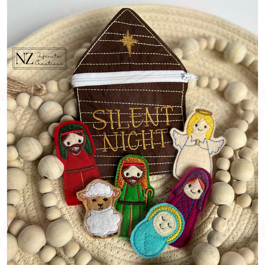 Embroidered Silent Night Felt Dolls and Bag - Complete Nativity Set for Teaching